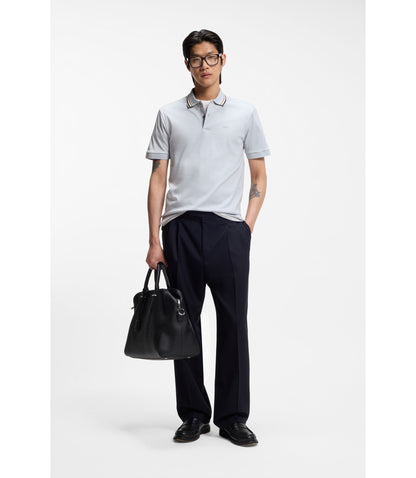 Boss Slim Fit Cotton Polo Shirt With Striped Collar Light Purple