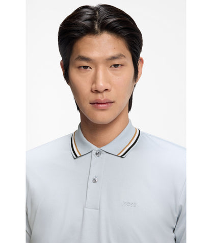 Boss Slim Fit Cotton Polo Shirt With Striped Collar Light Purple
