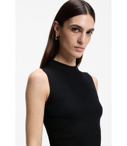 Boss Ribbed Top With Mock Neckline Black Women's