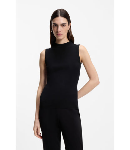 Boss Ribbed Top With Mock Neckline Black Women's