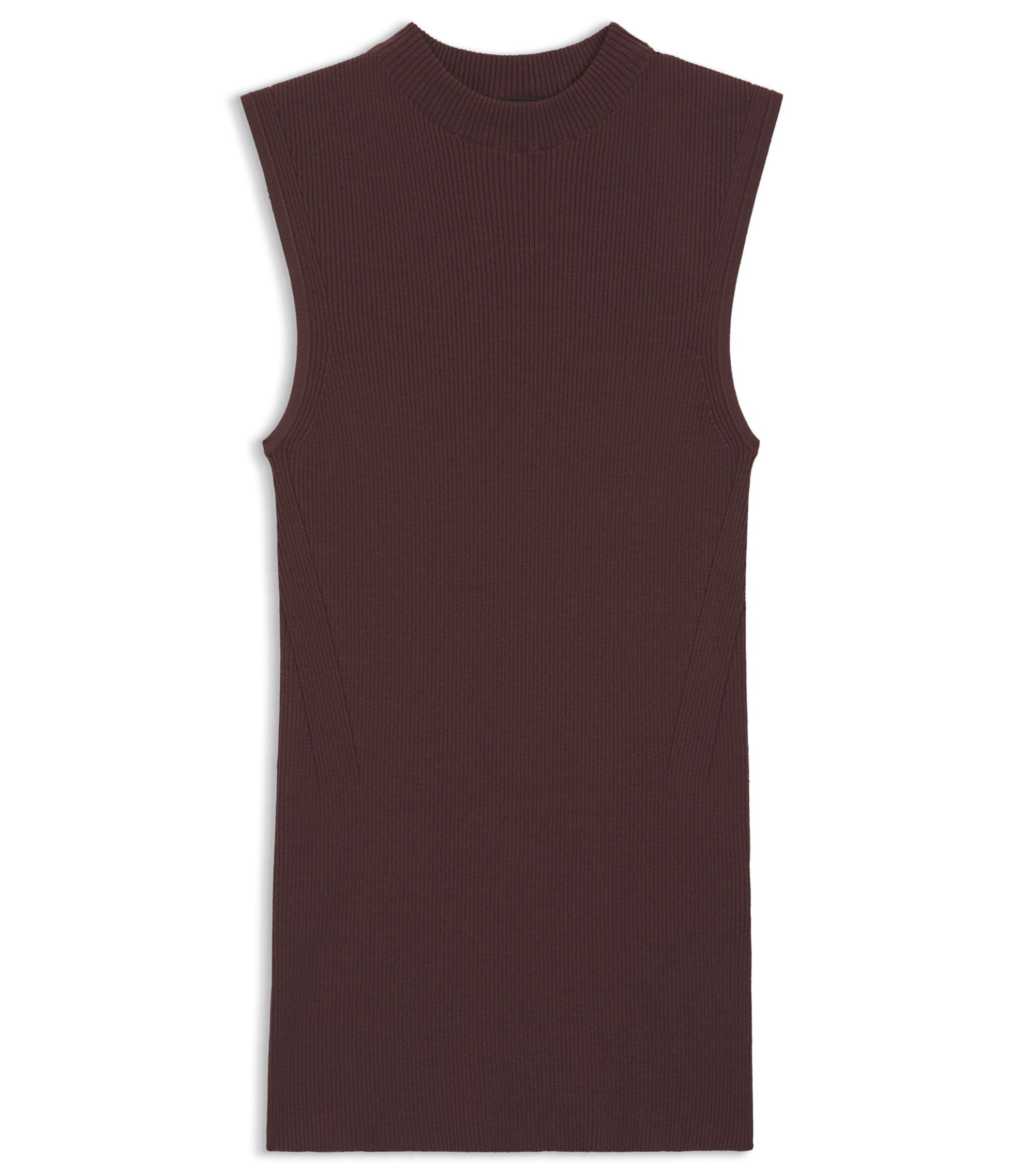 Boss Ribbed Top With Mock Neckline Dark Brown Women's