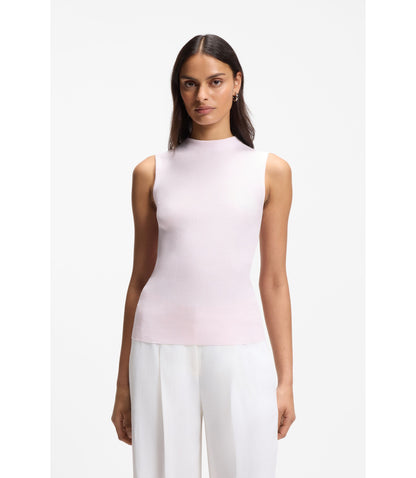 Boss Ribbed Top With Mock Neckline Light Pink Women's