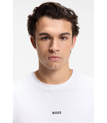 Boss Stretch Cotton T Shirt With Contrast Logo White