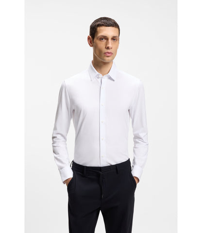 Boss Slim Fit Shirt In A Performance Stretch Cotton Blend White
