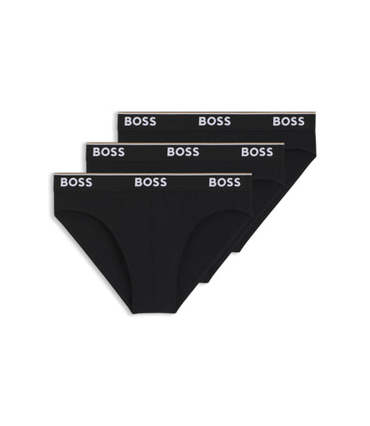 Boss Three Pack Of Stretch Cotton Briefs With Logo Waistband Black