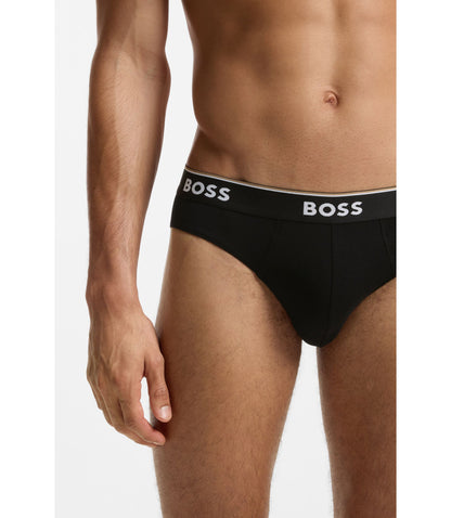Boss Three Pack Of Stretch Cotton Briefs With Logo Waistband Black