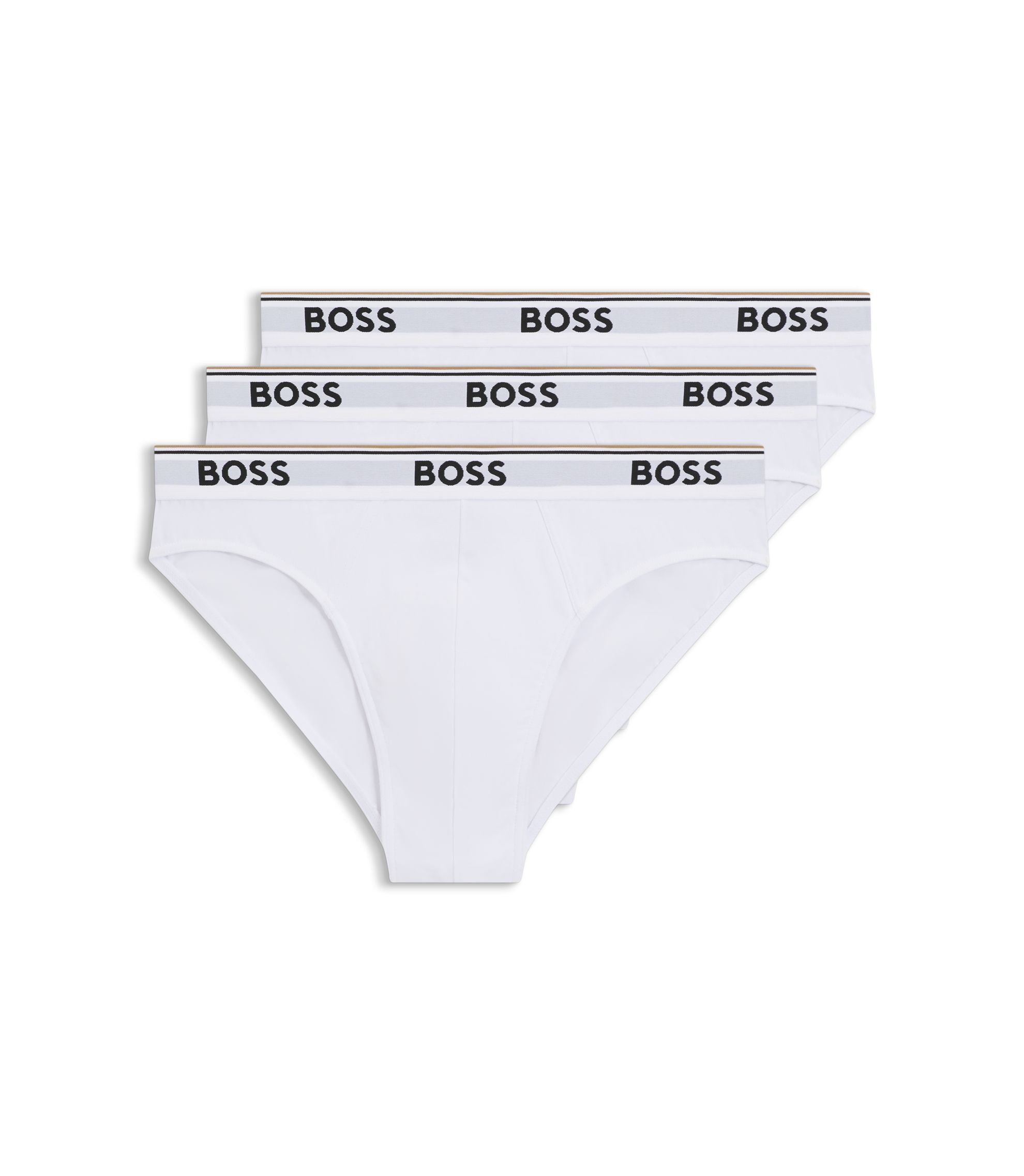 Boss Three Pack Of Stretch Cotton Briefs With Logo Waistband White