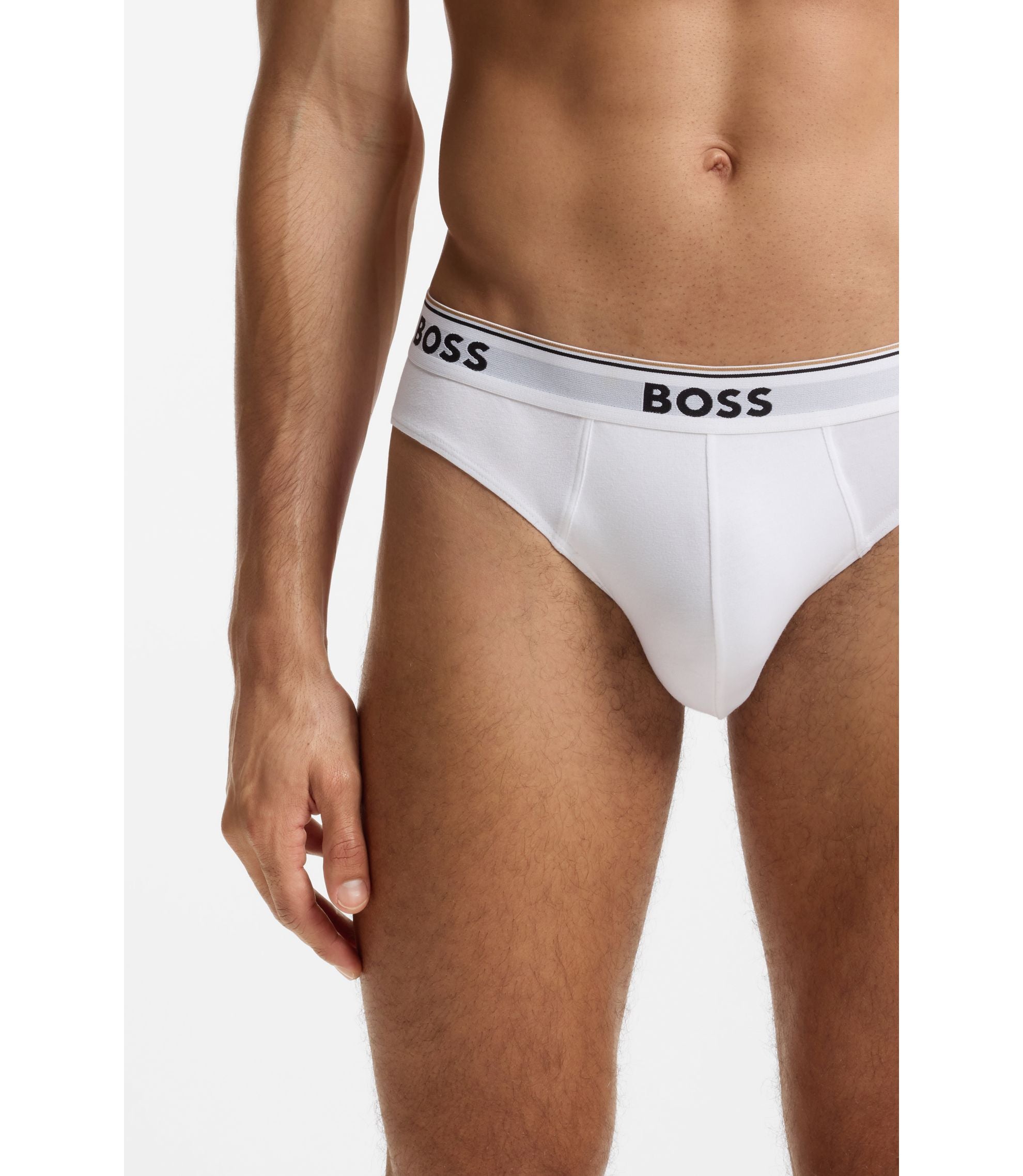 Boss Three Pack Of Stretch Cotton Briefs With Logo Waistband White