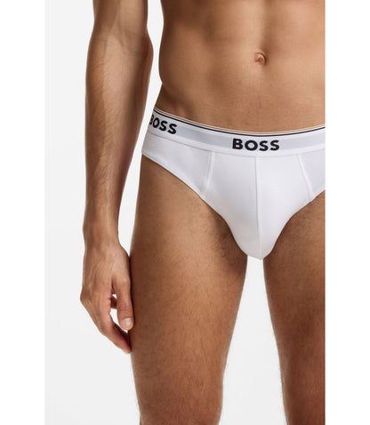 Boss Three Pack Of Stretch Cotton Briefs With Logo Waistband White