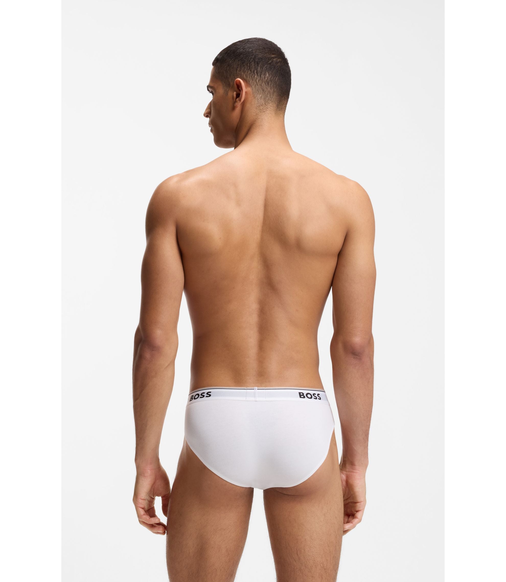 Boss Three Pack Of Stretch Cotton Briefs With Logo Waistband White