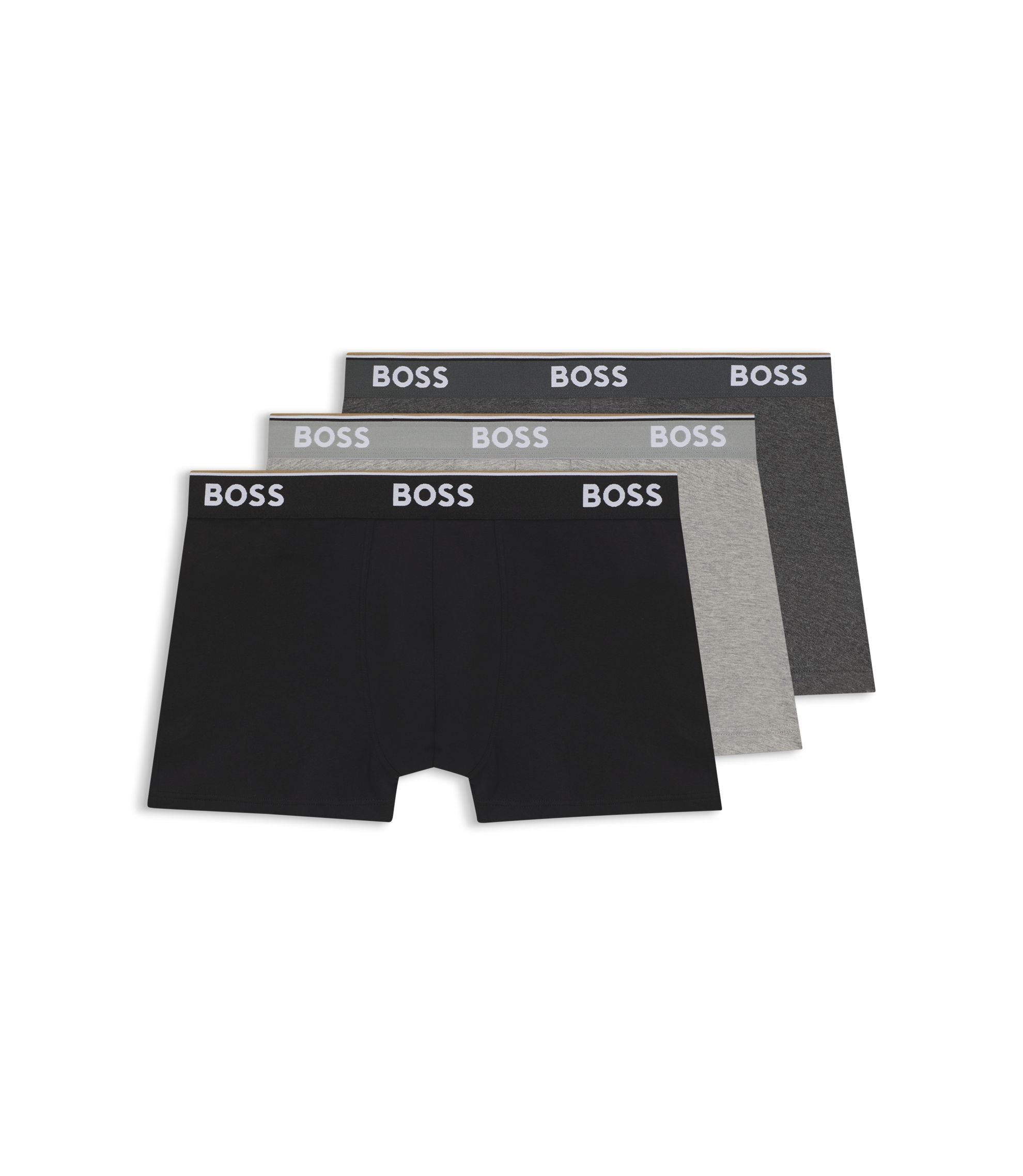 Boss Stretch Cotton Trunks With Repeating Logos Light Grey