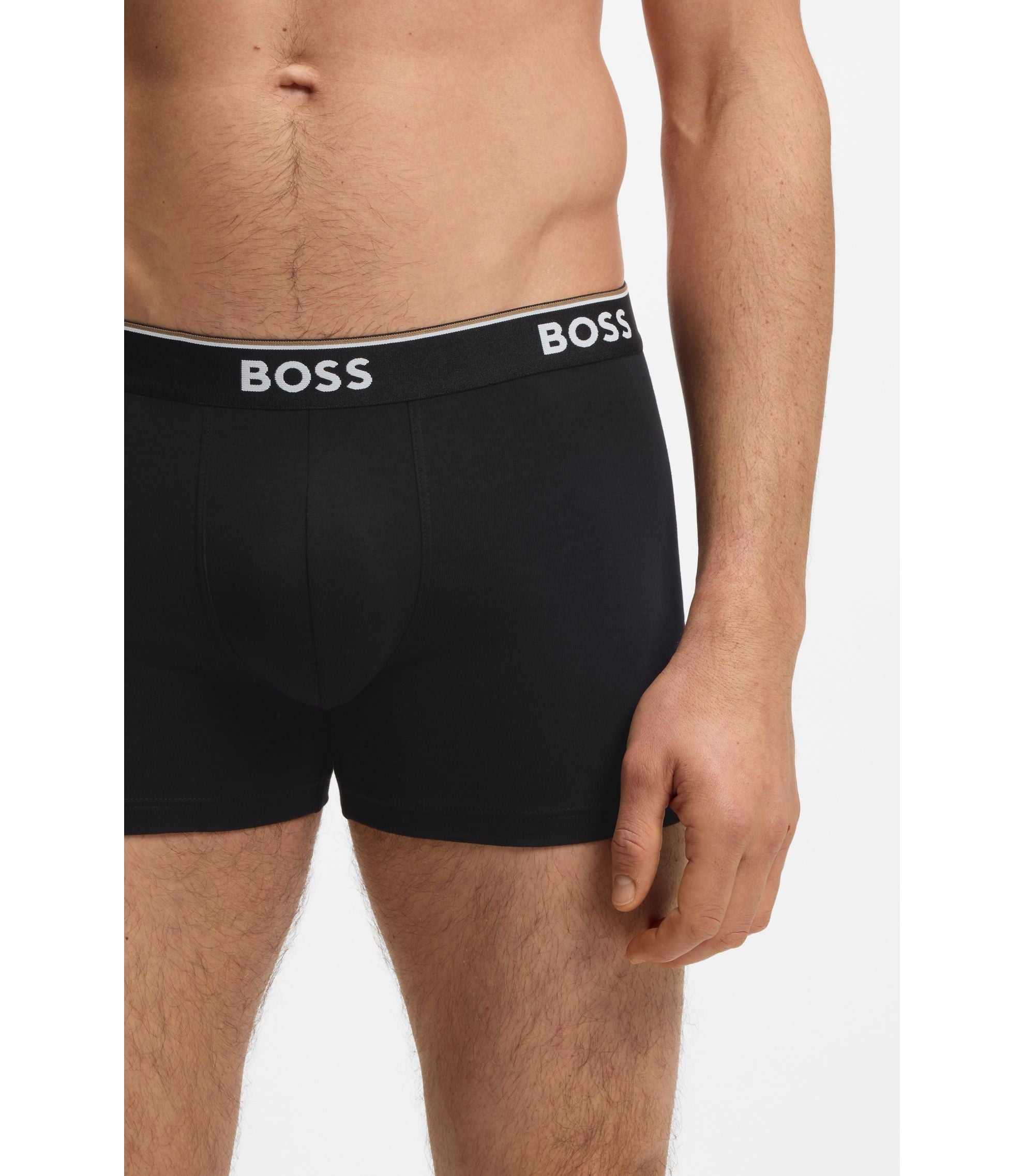 Boss Three Pack Of Boxer Briefs In Stretch Cotton Black