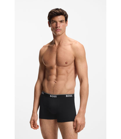 Boss Three Pack Of Boxer Briefs In Stretch Cotton Black