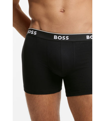 Boss Three Pack Of Boxer Briefs In Stretch Cotton Light Grey