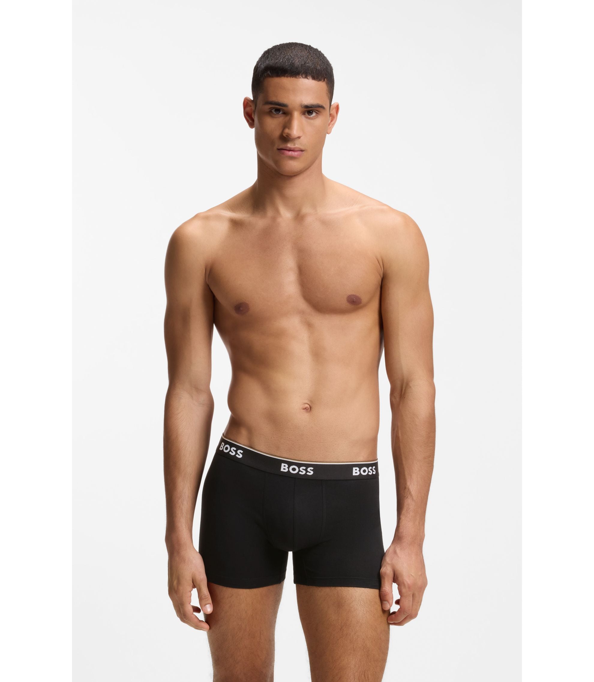 Boss Three Pack Of Boxer Briefs In Stretch Cotton Light Grey