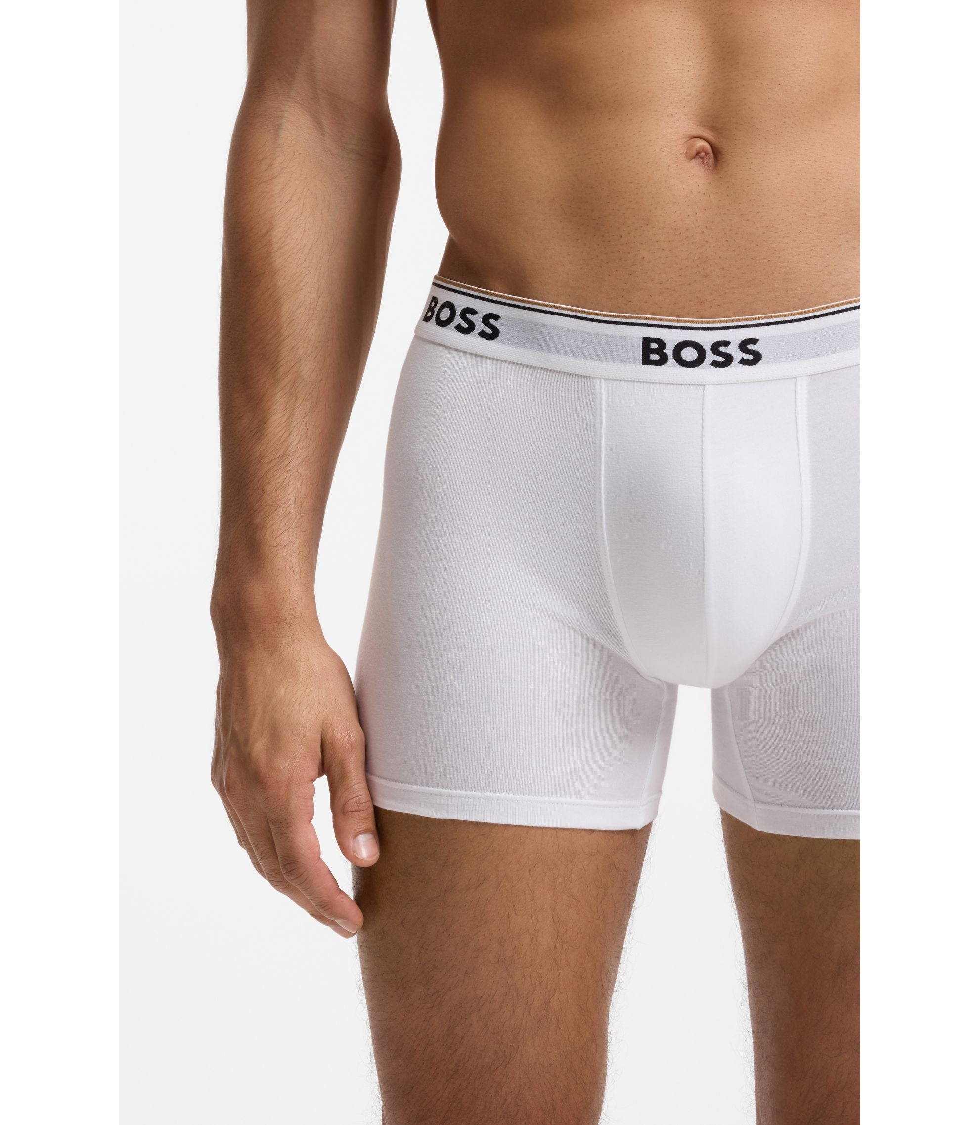 Boss Three Pack Of Boxer Briefs In Stretch Cotton White