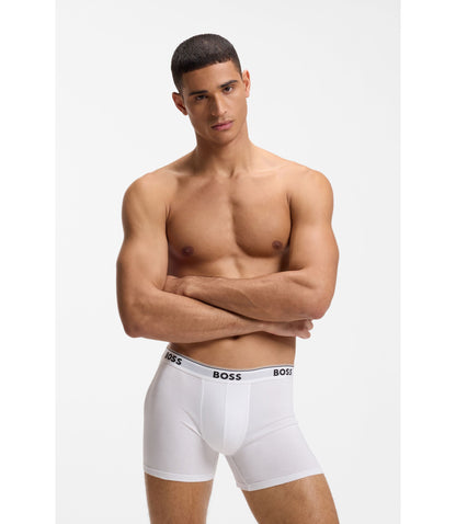 Boss Three Pack Of Boxer Briefs In Stretch Cotton White