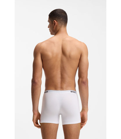 Boss Three Pack Of Boxer Briefs In Stretch Cotton White