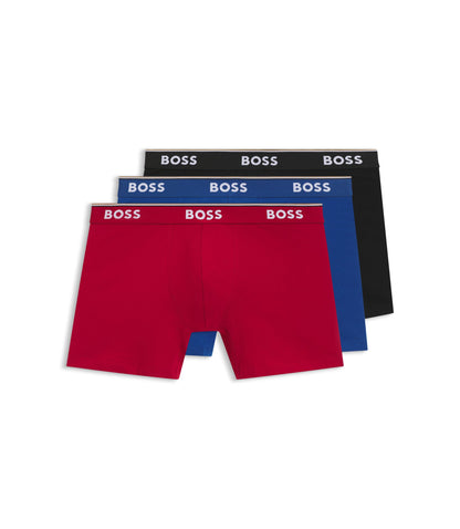 Boss Three Pack Of Boxer Briefs In Stretch Cotton Patterned