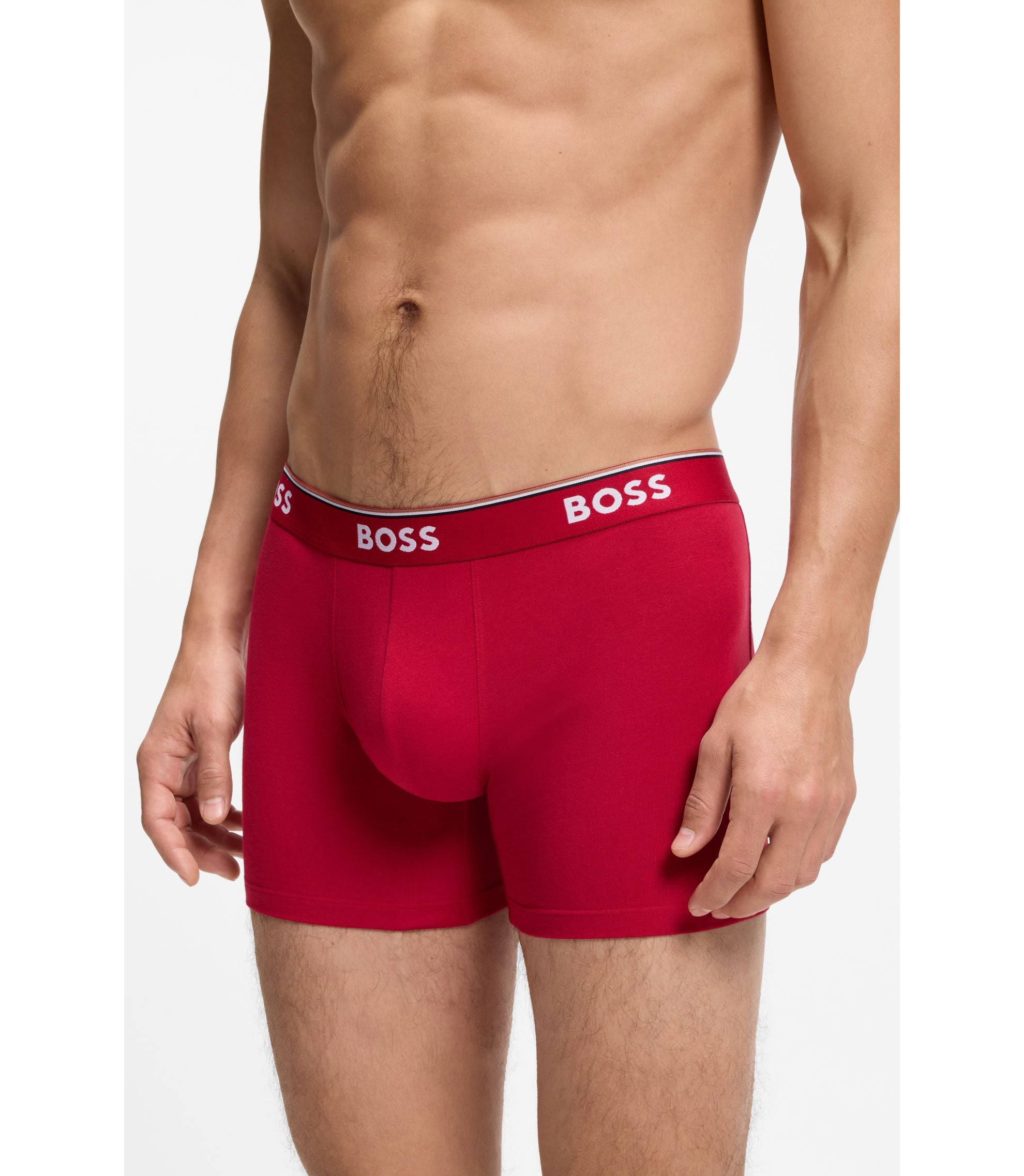 Boss Three Pack Of Boxer Briefs In Stretch Cotton Patterned