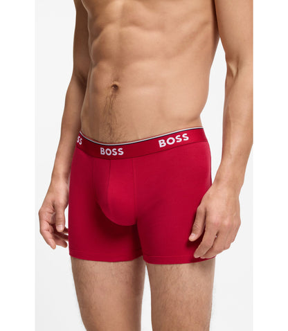 Boss Three Pack Of Boxer Briefs In Stretch Cotton Patterned
