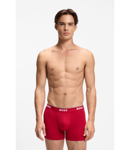 Boss Three Pack Of Boxer Briefs In Stretch Cotton Patterned