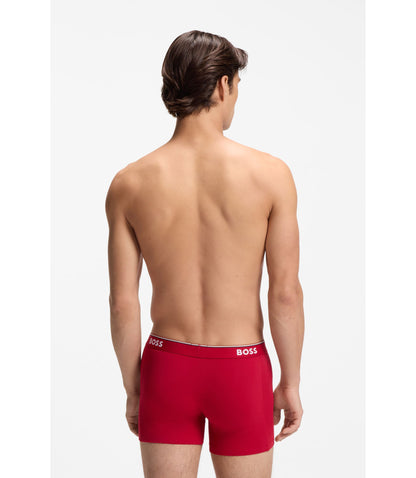 Boss Three Pack Of Boxer Briefs In Stretch Cotton Patterned