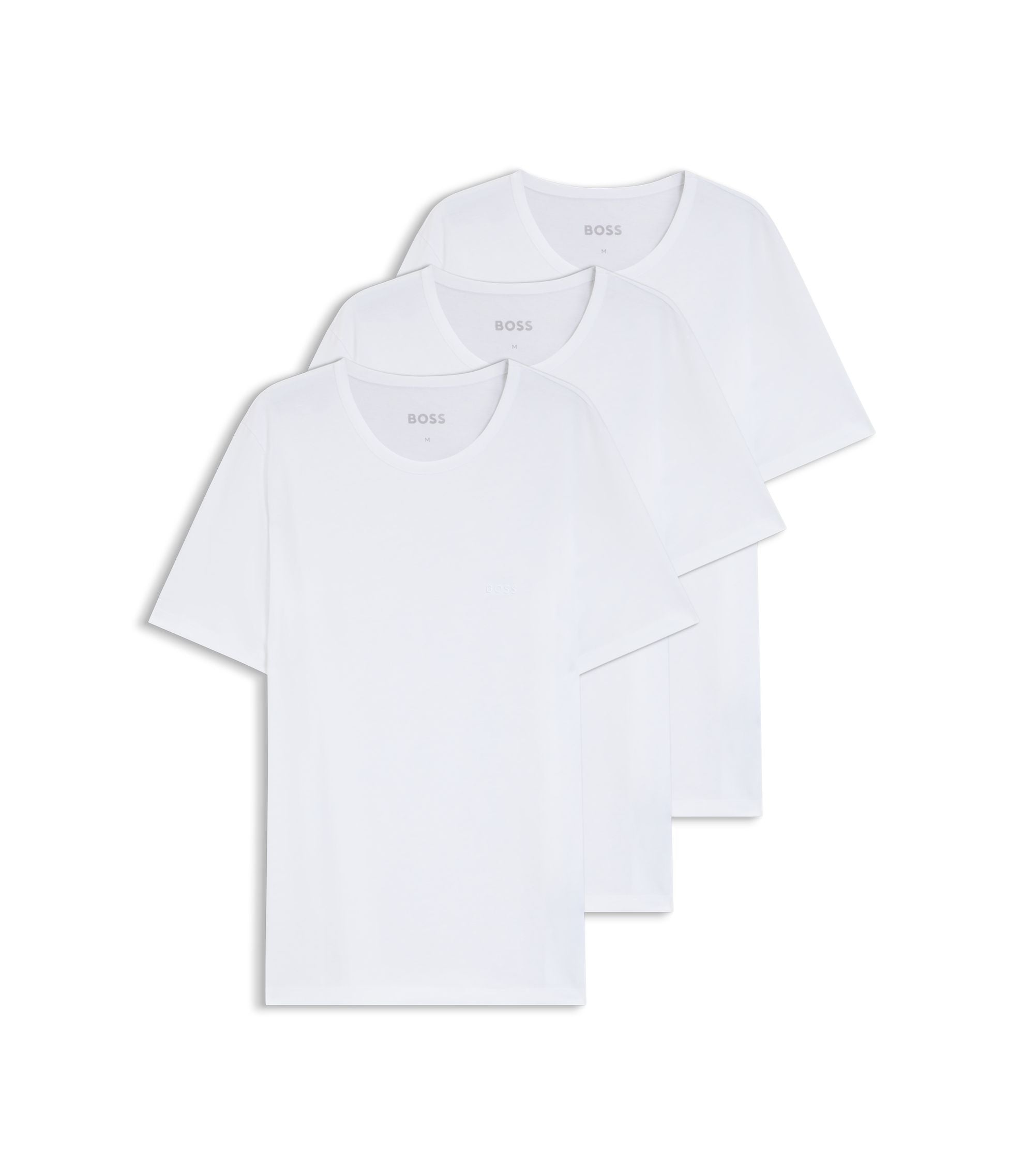Boss Three Pack Of Logo Embroidered Cotton T Shirts White