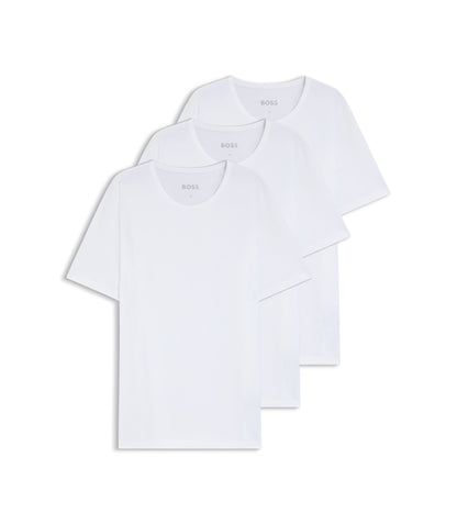 Boss Three Pack Of Logo Embroidered Cotton T Shirts White