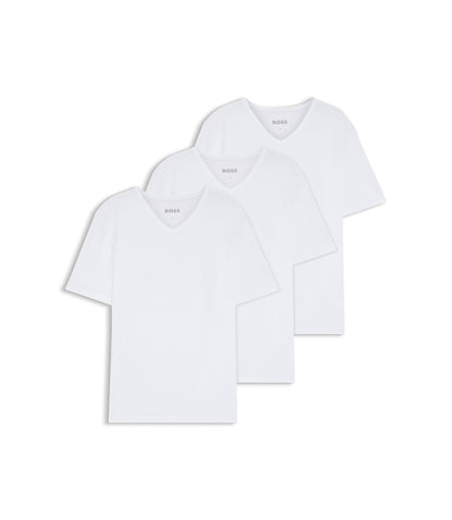Boss Three Pack Of Cotton V Neck Undershirts White