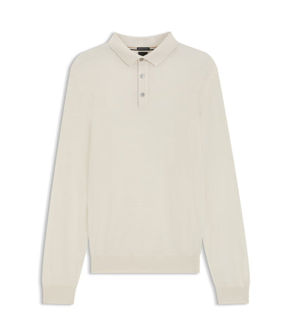 Boss Knitted Polo Sweater In Virgin Wool White