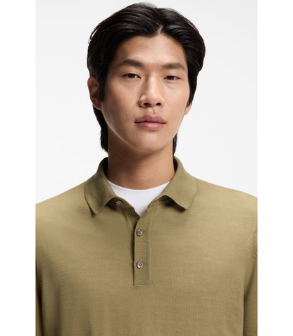 Boss Knitted Polo Sweater In Virgin Wool Khaki