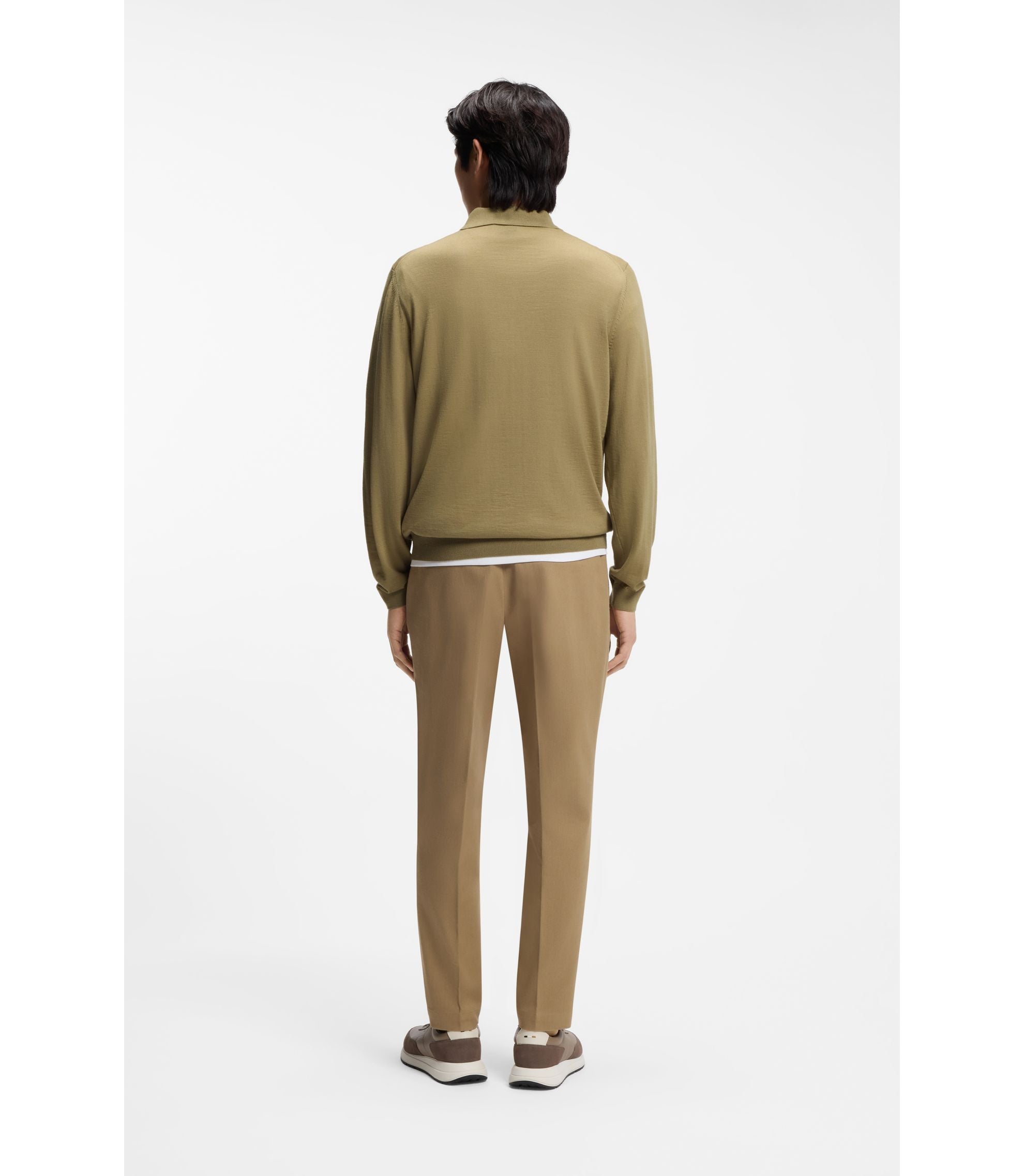 Boss Knitted Polo Sweater In Virgin Wool Khaki