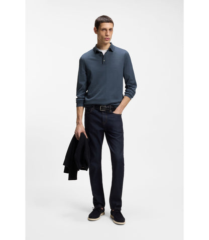 Boss Knitted Polo Sweater In Virgin Wool Light Blue