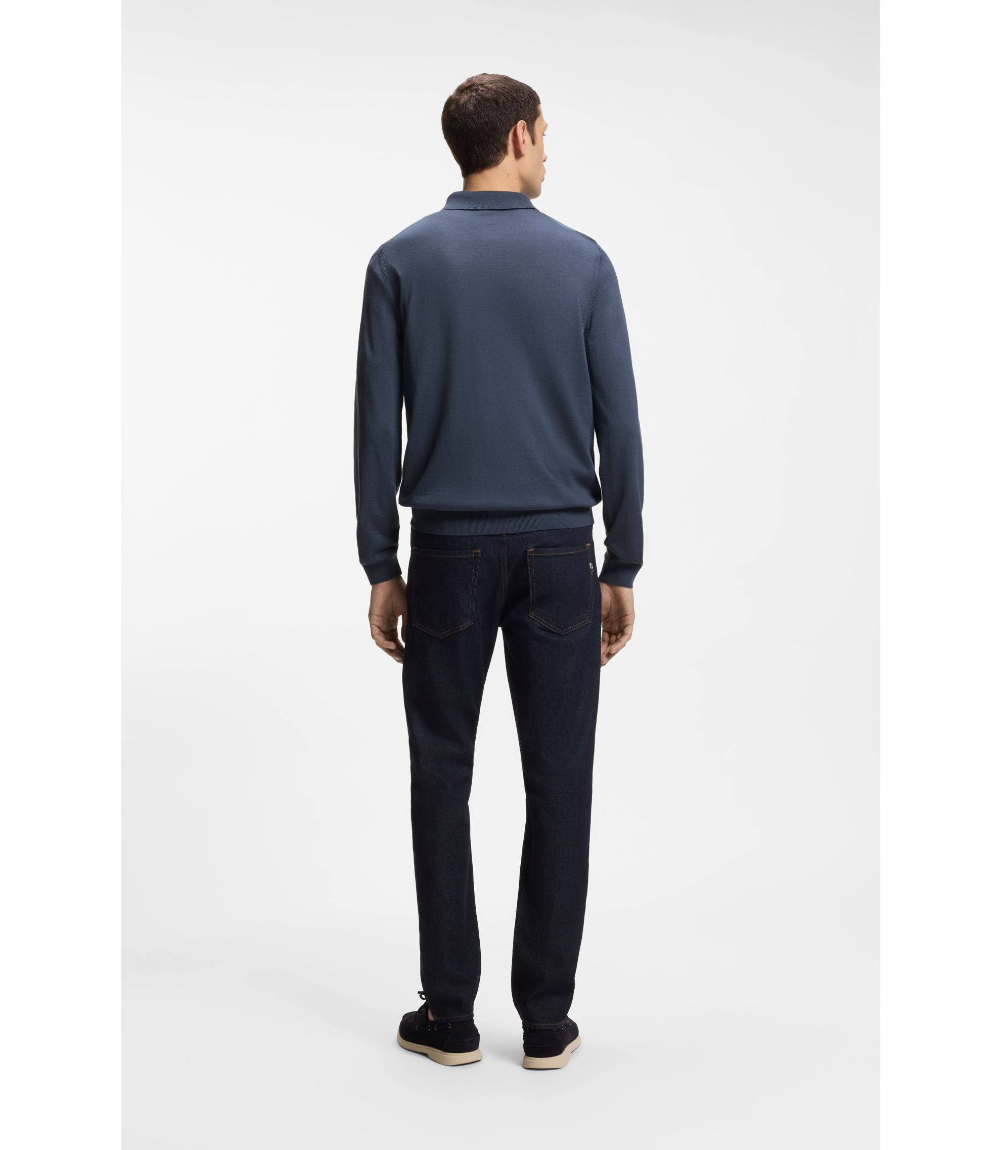 Boss Knitted Polo Sweater In Virgin Wool Light Blue