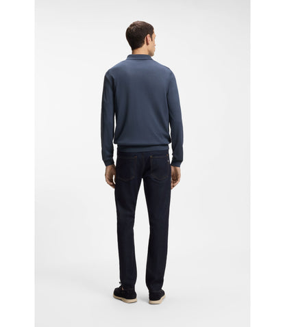 Boss Knitted Polo Sweater In Virgin Wool Light Blue