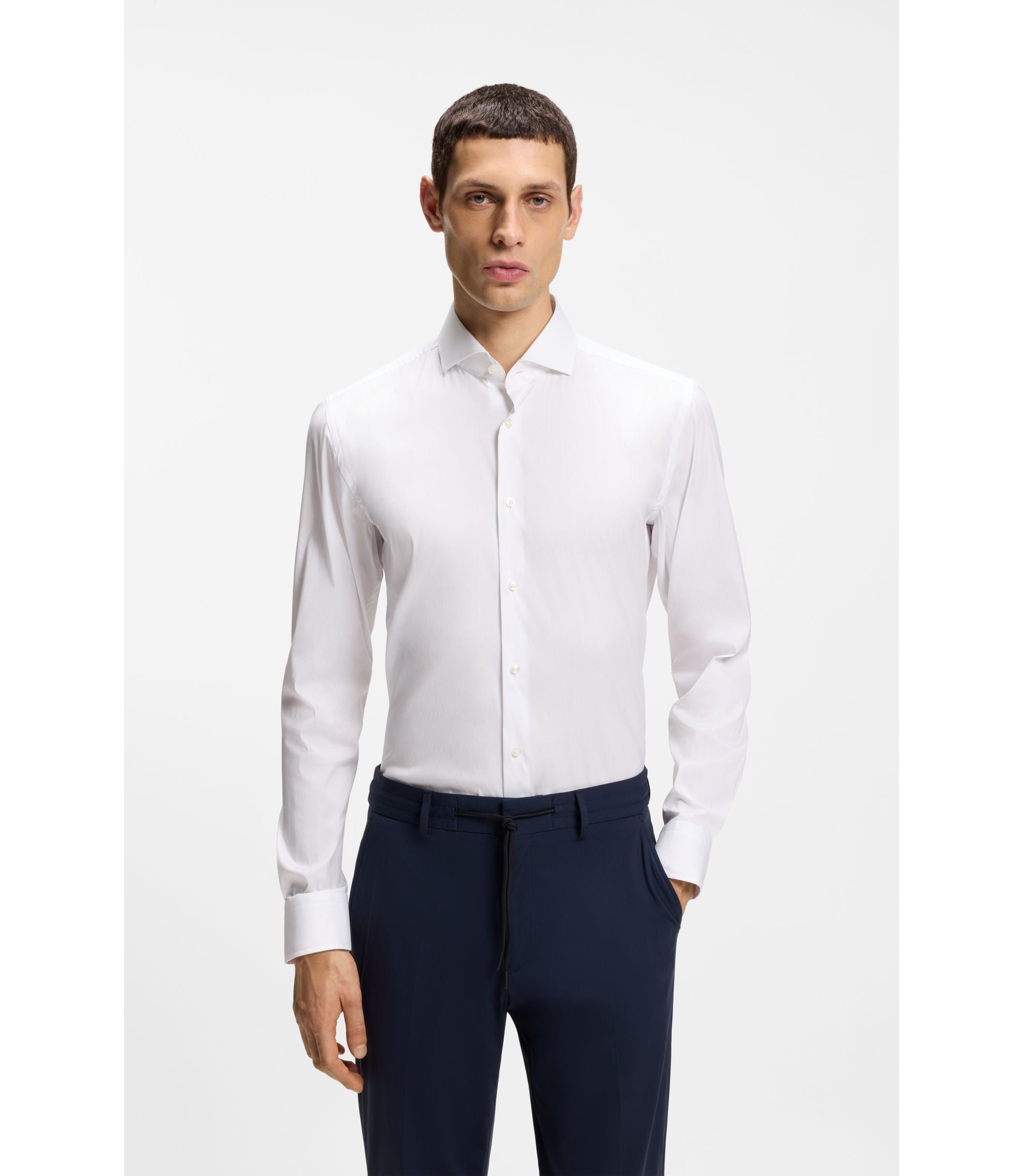 Boss Slim Fit Shirt In Easy Iron Cotton Blend Poplin White