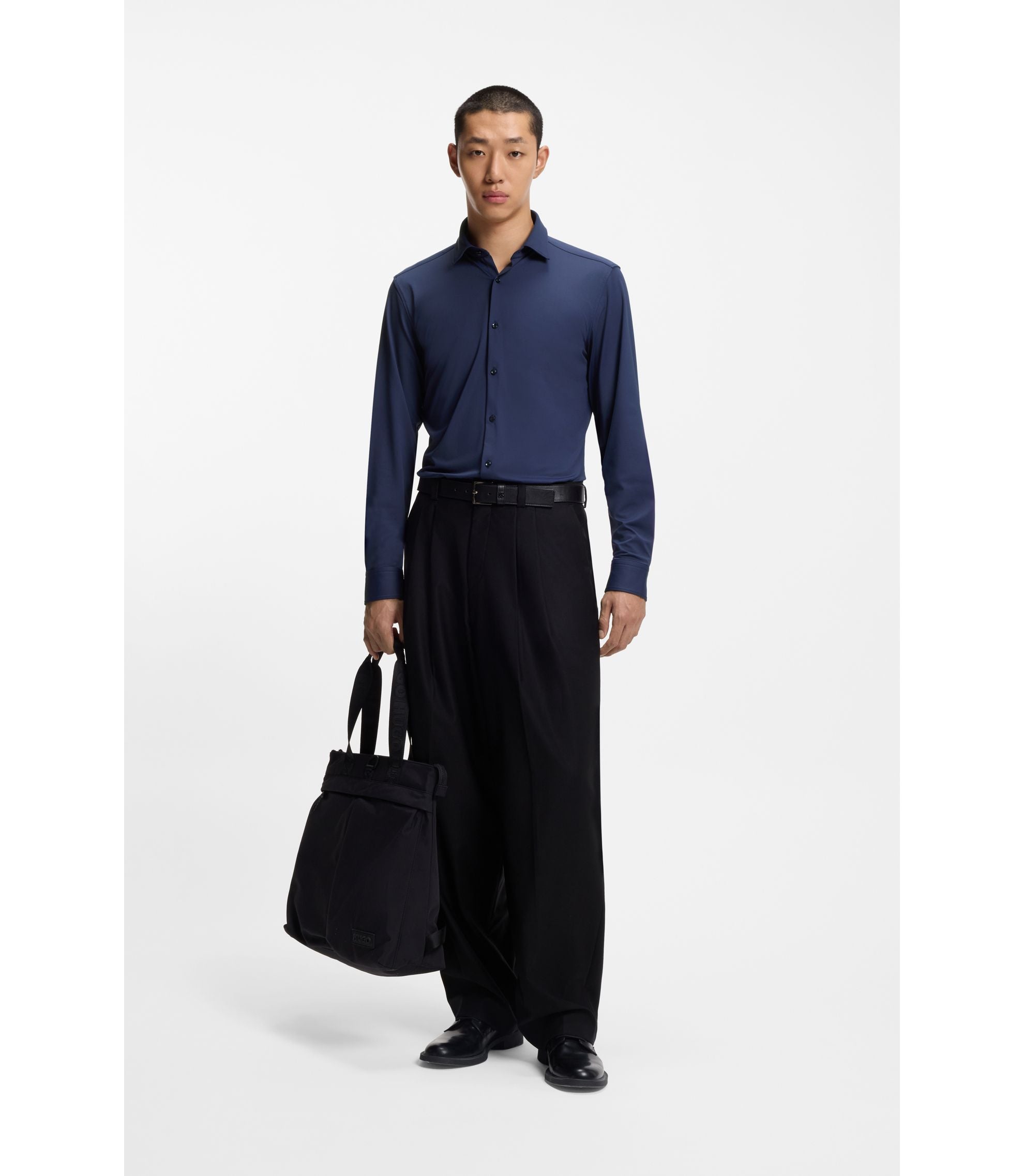 Hugo Slim Fit Shirt In Performance Stretch Jersey Dark Blue