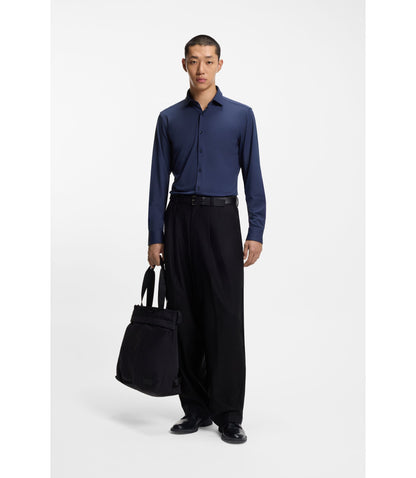 Hugo Slim Fit Shirt In Performance Stretch Jersey Dark Blue