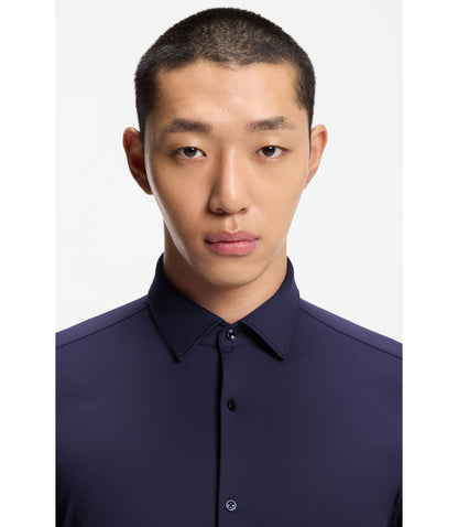 Hugo Slim Fit Shirt In Performance Stretch Jersey Dark Blue