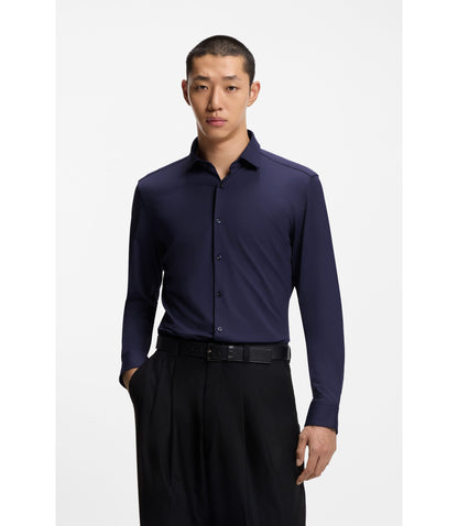 Hugo Slim Fit Shirt In Performance Stretch Jersey Dark Blue