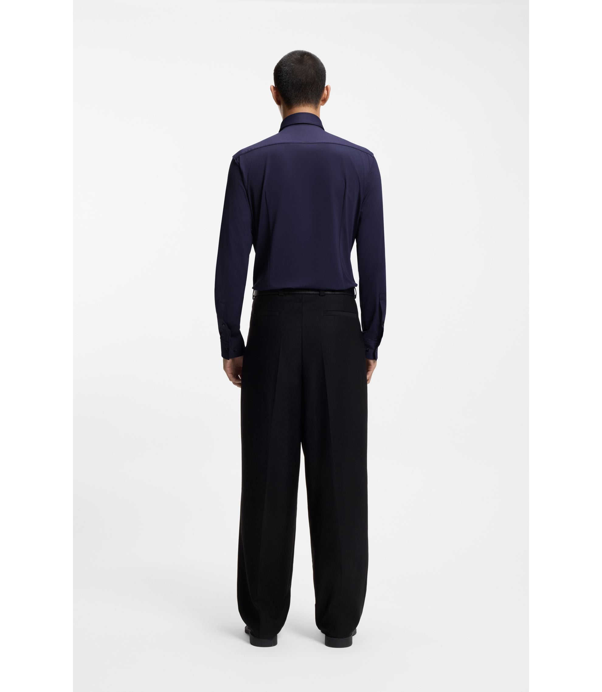 Hugo Slim Fit Shirt In Performance Stretch Jersey Dark Blue
