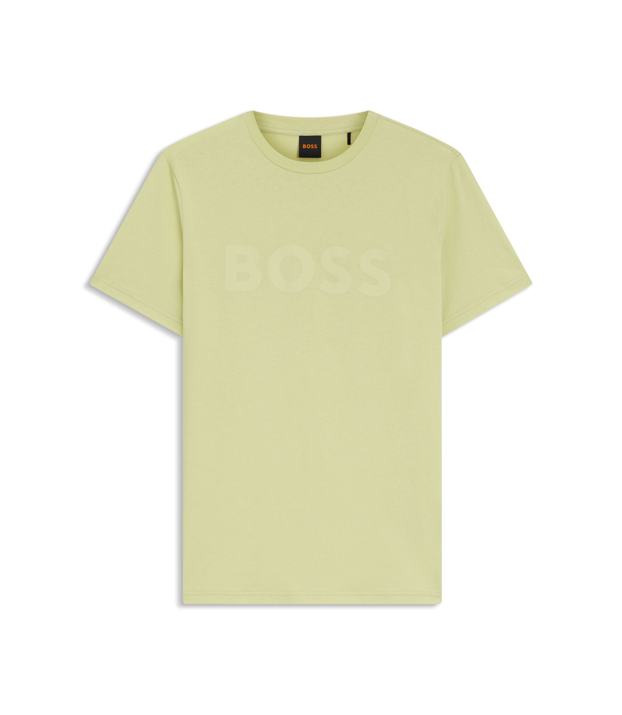 Boss Cotton Jersey T Shirt With Large Logo Print Beige