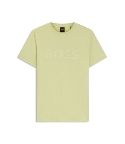 Boss Cotton Jersey T Shirt With Large Logo Print Beige
