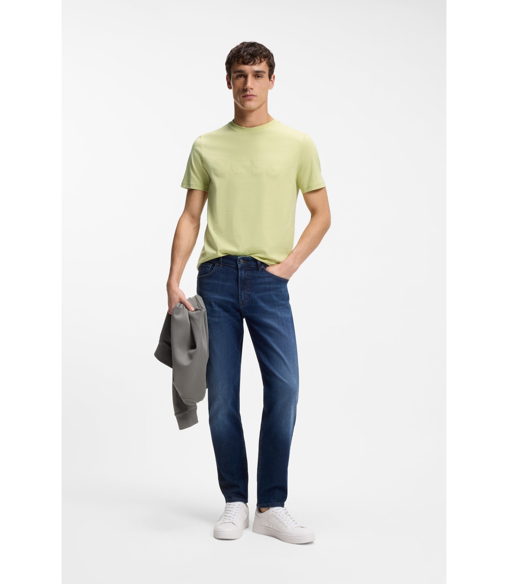 Boss Cotton Jersey T Shirt With Large Logo Print Beige