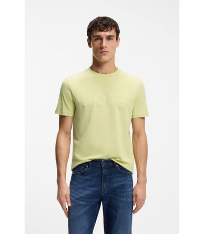 Boss Cotton Jersey T Shirt With Large Logo Print Beige