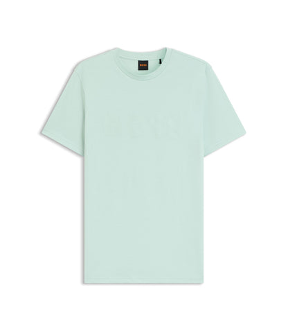 Boss Cotton Jersey T Shirt With Large Logo Print Turquoise