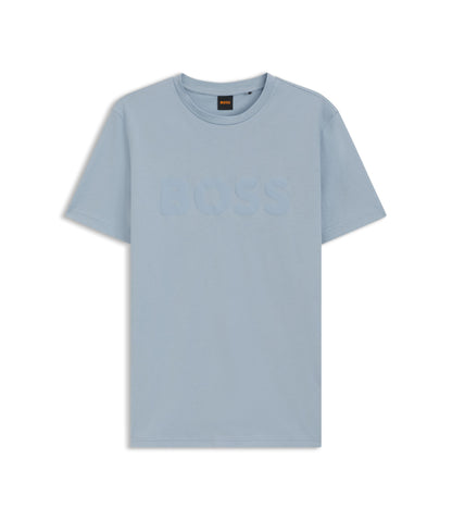 Boss Cotton Jersey T Shirt With Large Logo Print Light Blue