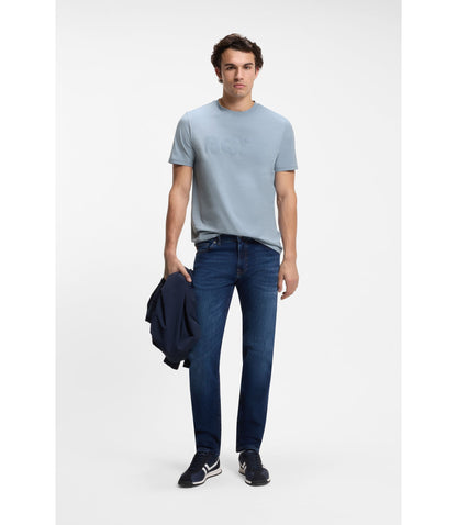 Boss Cotton Jersey T Shirt With Large Logo Print Light Blue