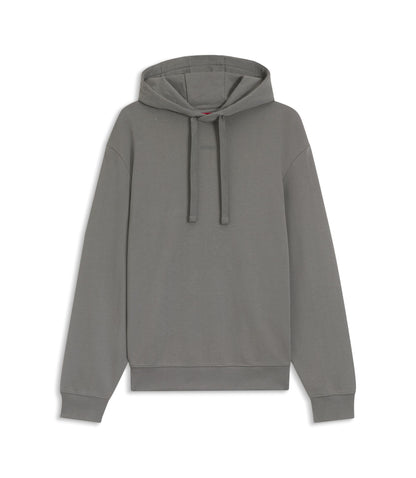 Hugo Contrast Logo Hoodie In Cotton Terry Dark Grey